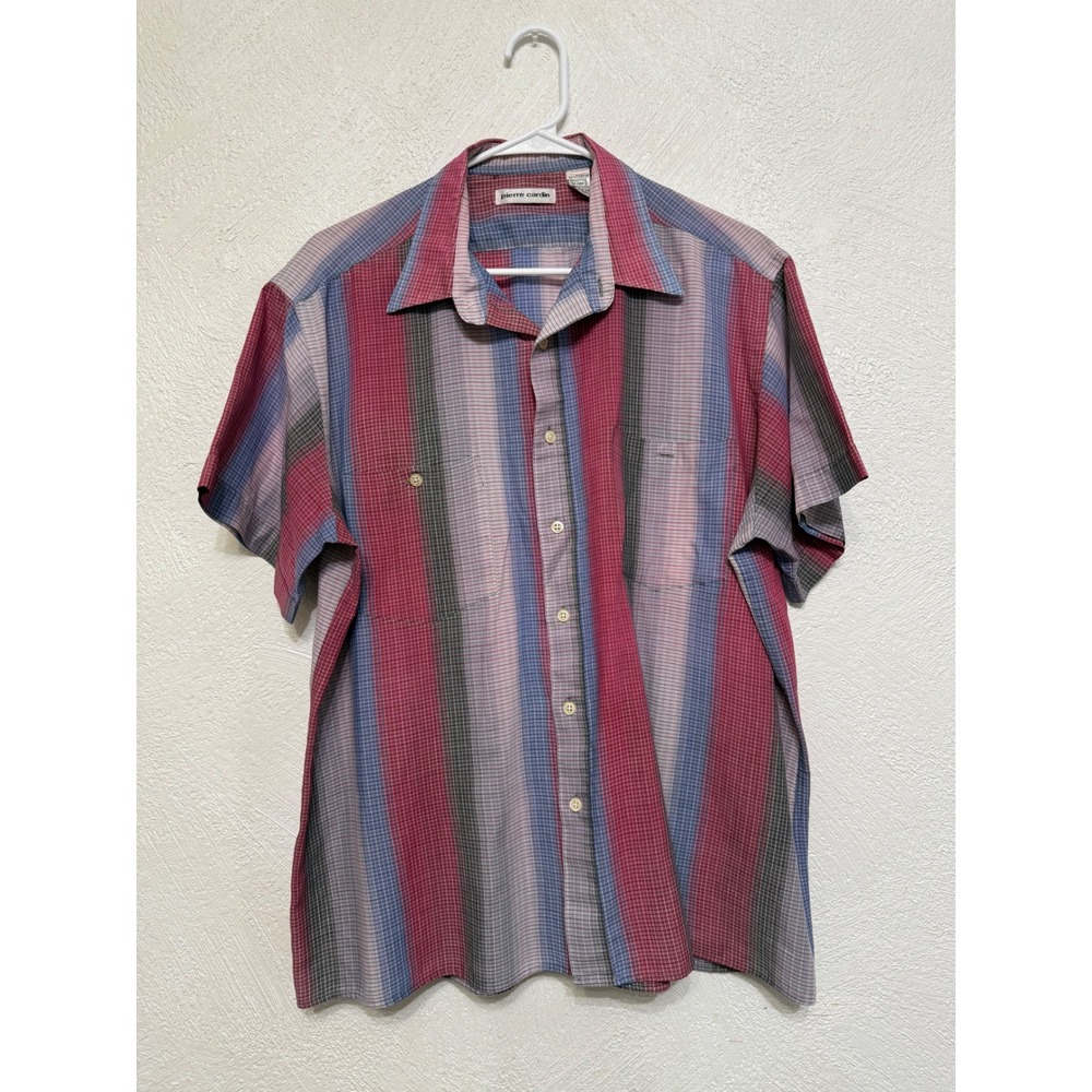 Vtg Pierre Cardin XL Men Button Up Casual Short Sleev Striped Lightweight Cotton
